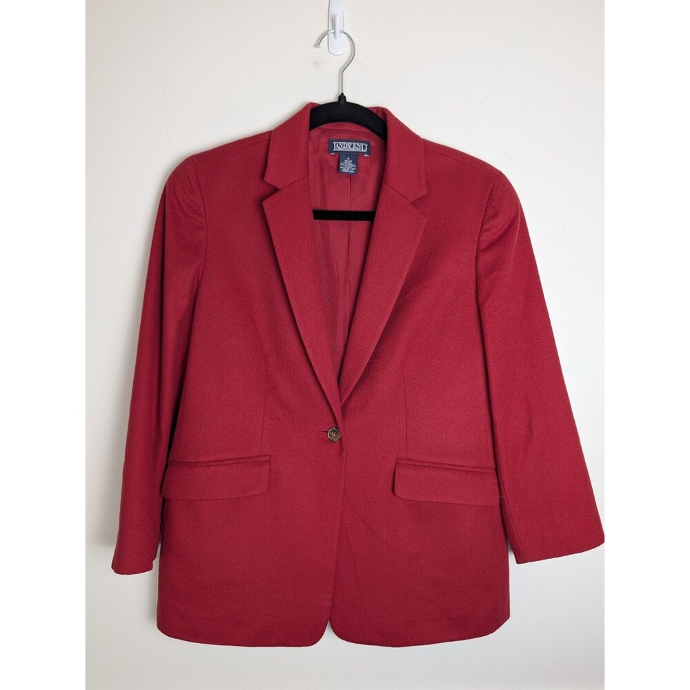 Lands' End Red Wool Cashmere Blend Blazer Jacket Womens 6P Office Academia